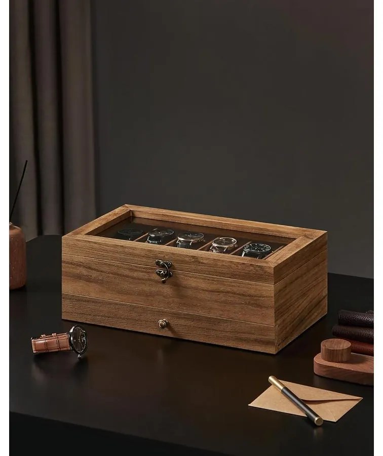 12 rekeszes óratartó doboz rusztikus dió színben