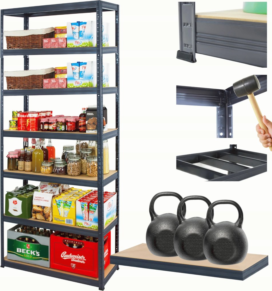 Tárolószekrény fém állvány Helios 270x100x30cm 7Px350kg 300EZER Komb