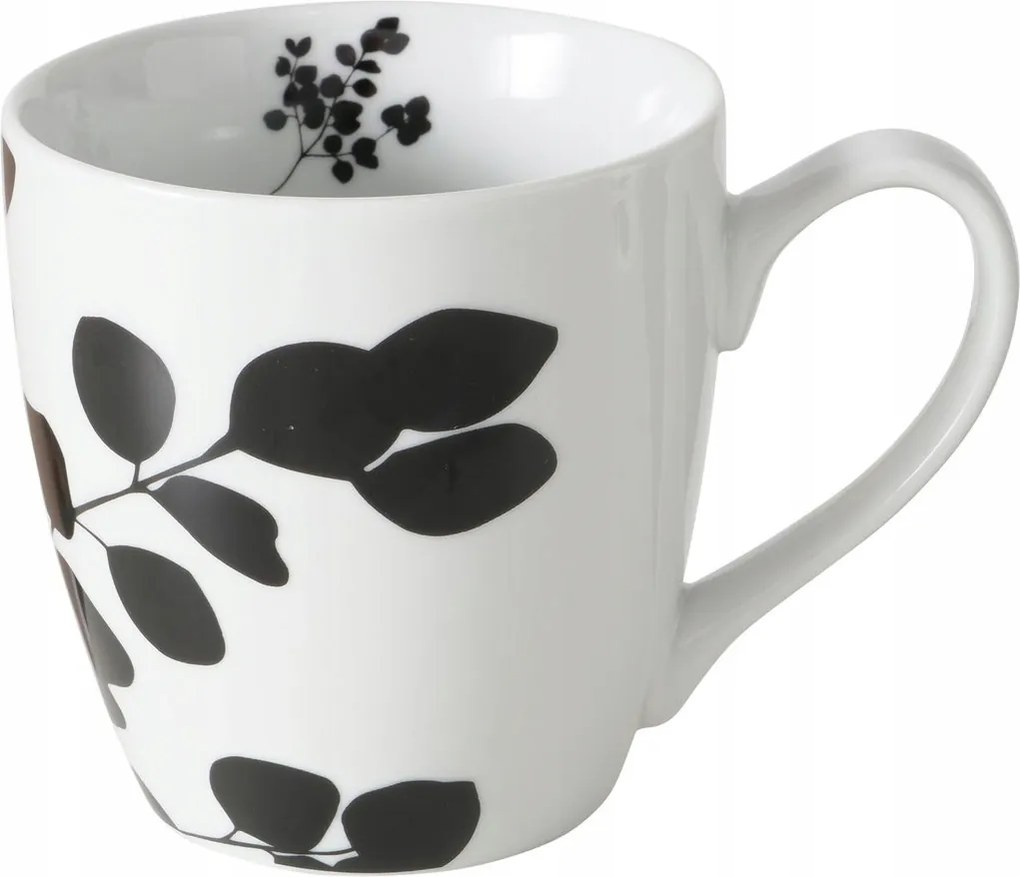 Porcelán Bögre Kerámia Fehér 480 ML Virág Mintás Fekete