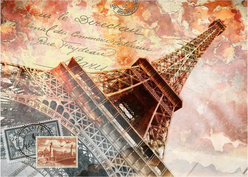 Kép - Eiffel-torony vintage stílusban (üvegen) (70x50 cm)