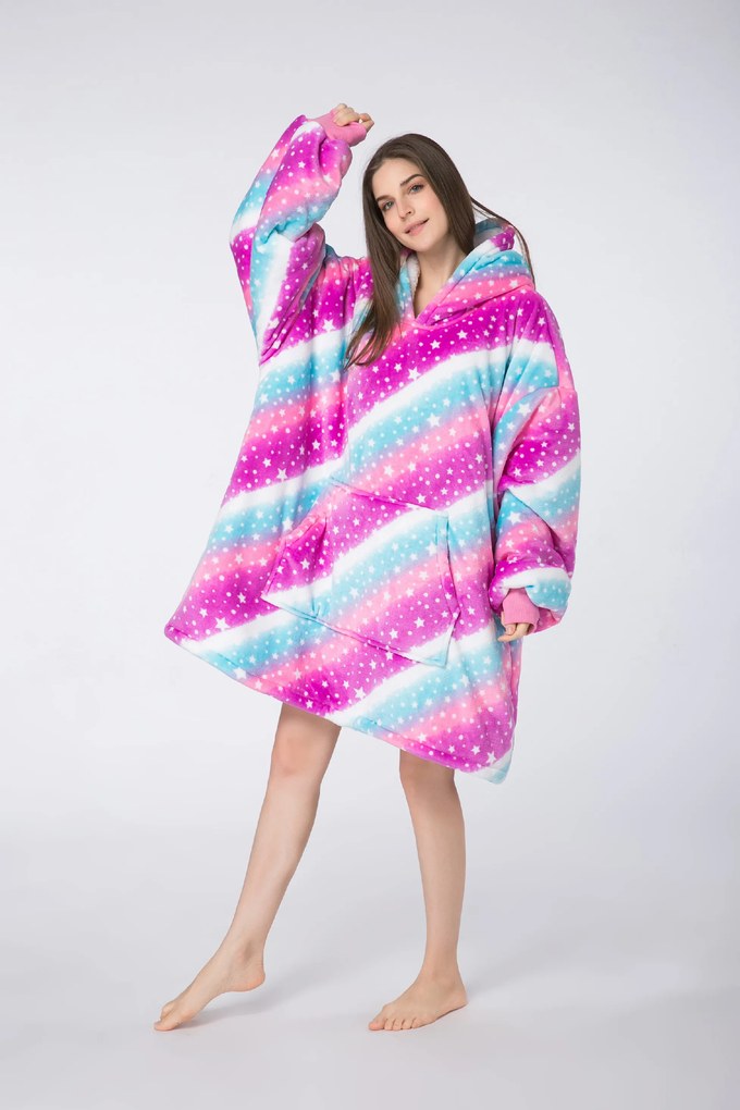 báránybunda hatású kapucnis, ujjas pléd AURORA színes