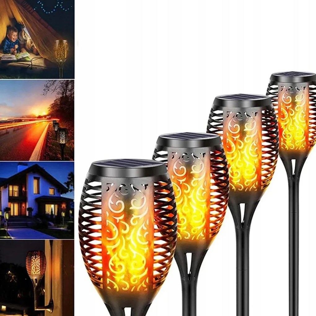 4x Napelemes Kerti Lámpa Fáklya Tűz Hatás Láng Beszúrható Dekoratív