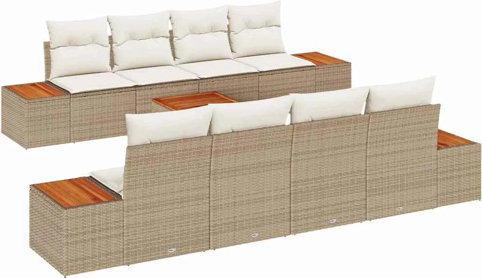 vidaXL Kerti Kanapé Szett párnával tárolóval 9 pcs Bézs Poli rattan
