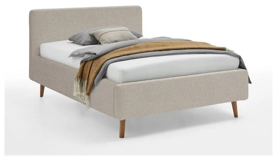 Bézs kárpitozott ágyneműtartós franciaágy ágyráccsal 140x200 cm Mattis – Meise Möbel