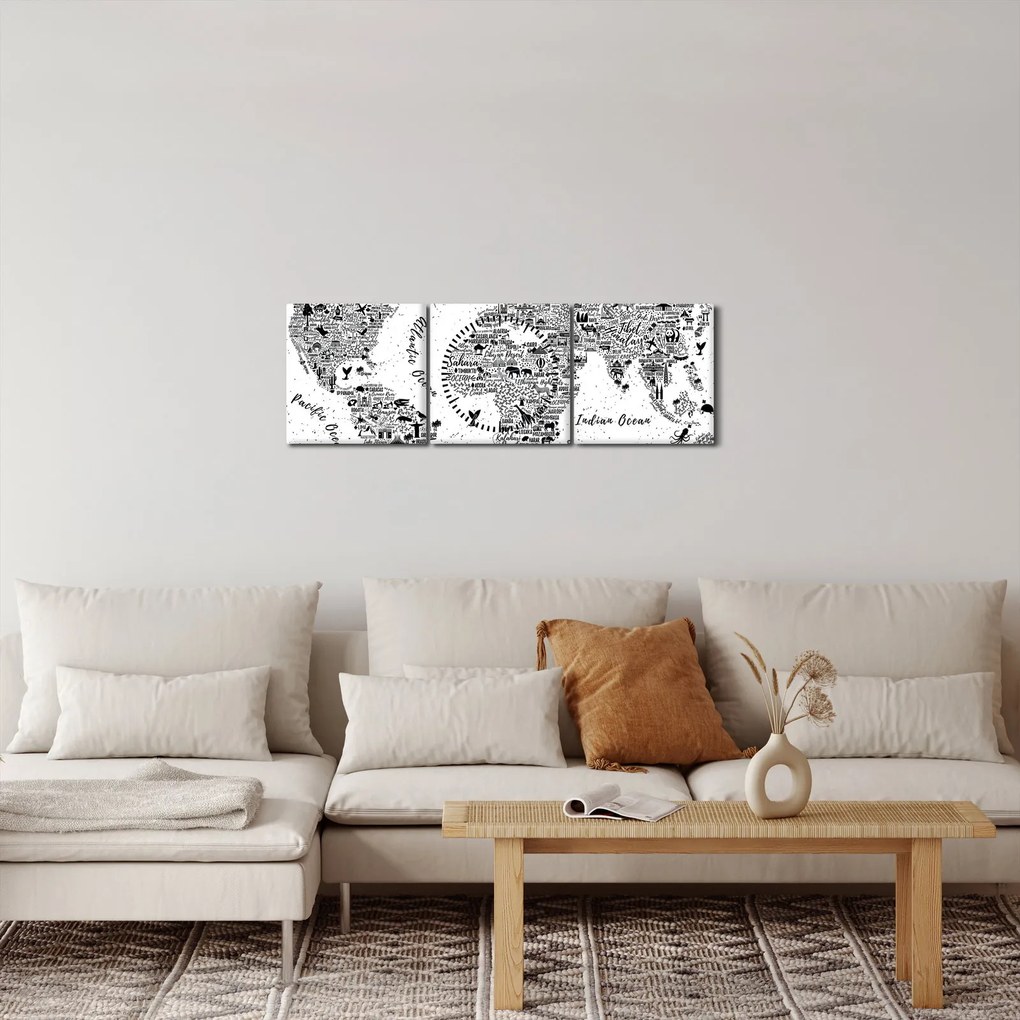 Kép - Piktogramok térképe (órával) (90x30 cm)