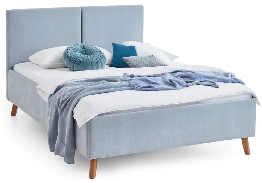 Világoskék kárpitozott franciaágy ágyráccsal 140x200 cm Piano – Meise Möbel