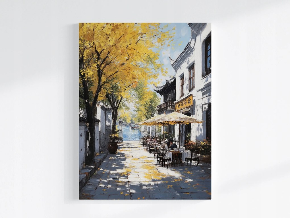 Poszter Város Kína Utca Kávézó Ginkgo Víz 60x80