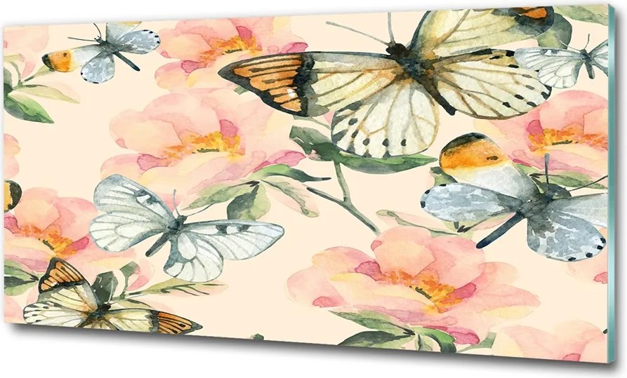 Fotótapéta üvegfalra Pillangók és virágok 125x50