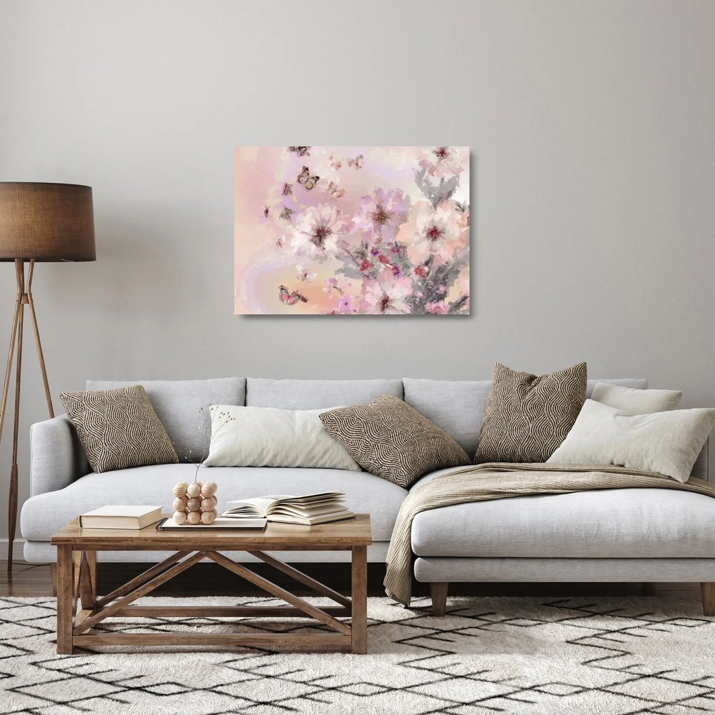 Üveg kép - Művészeti kollázs pillangókkal (70x50 cm)