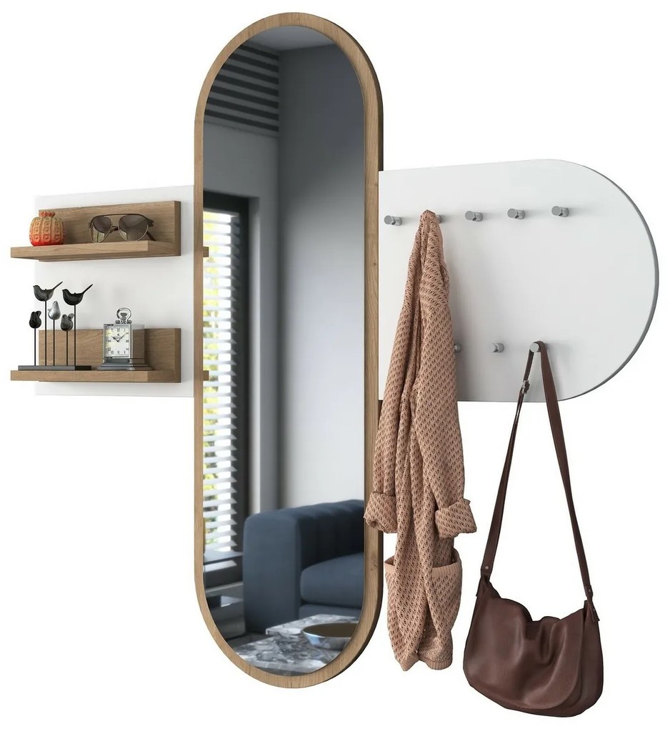 Fali akasztó tükörrel Pomi White and Walnut