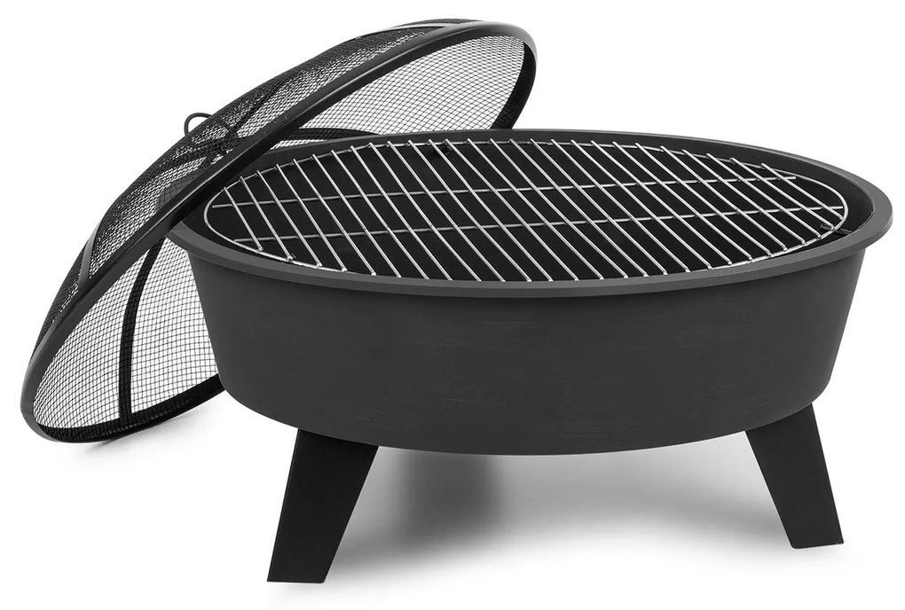 Blumfeldt Nolana, 2 az 1-ben, tűzrakóhely és grill, Ø73cm szikrafogó, Ø64 cm grill, acél, fekete