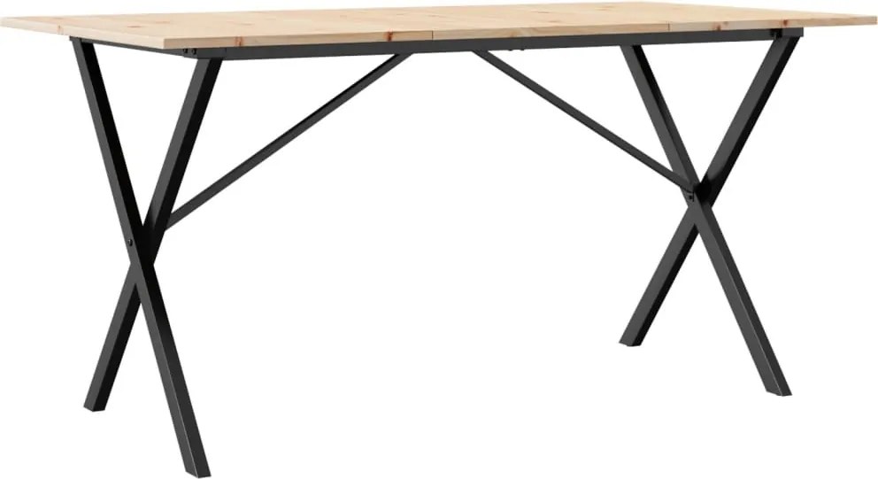 vidaXL tömör fenyőfa és acél étkezőasztal X-vázzal 140x80x75 cm