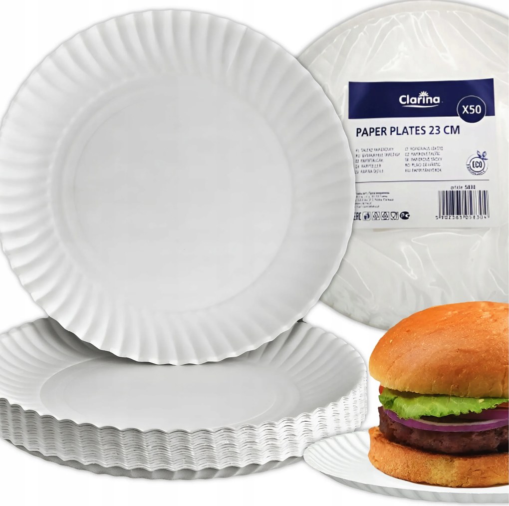 Papírtányér Eldobható Fehér Desszertes Tányér Eko 23cm 50db