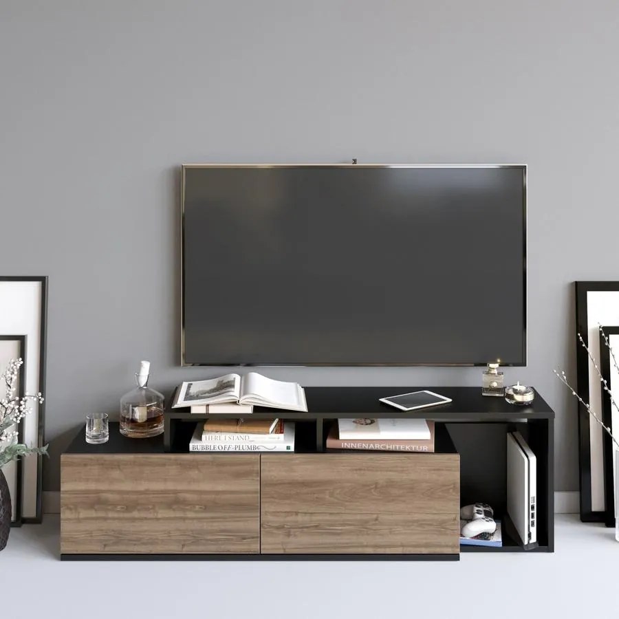 TV szekrény Nexera - Black, Walnut