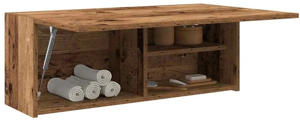antik fa színű szerelt fa fali fürdőszobaszekrény 80x25x30 cm