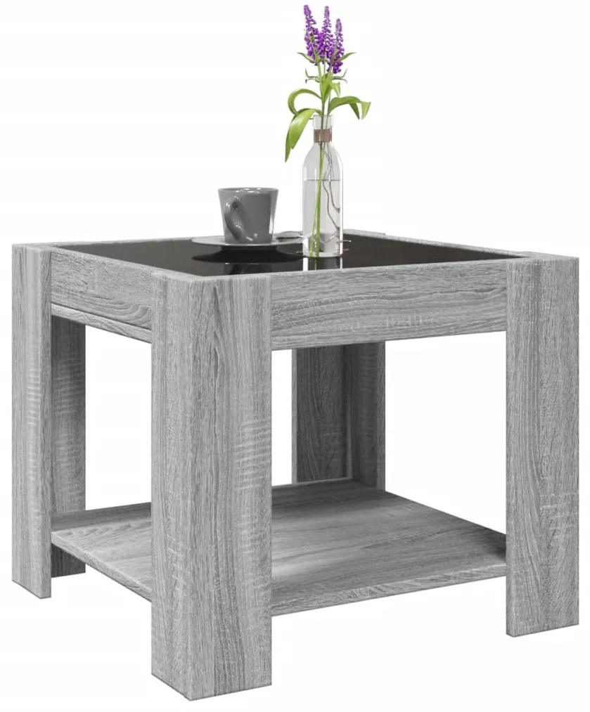 Szürke sonoma szerelt fa dohányzóasztal LED-del 53 x 53 x 45 cm