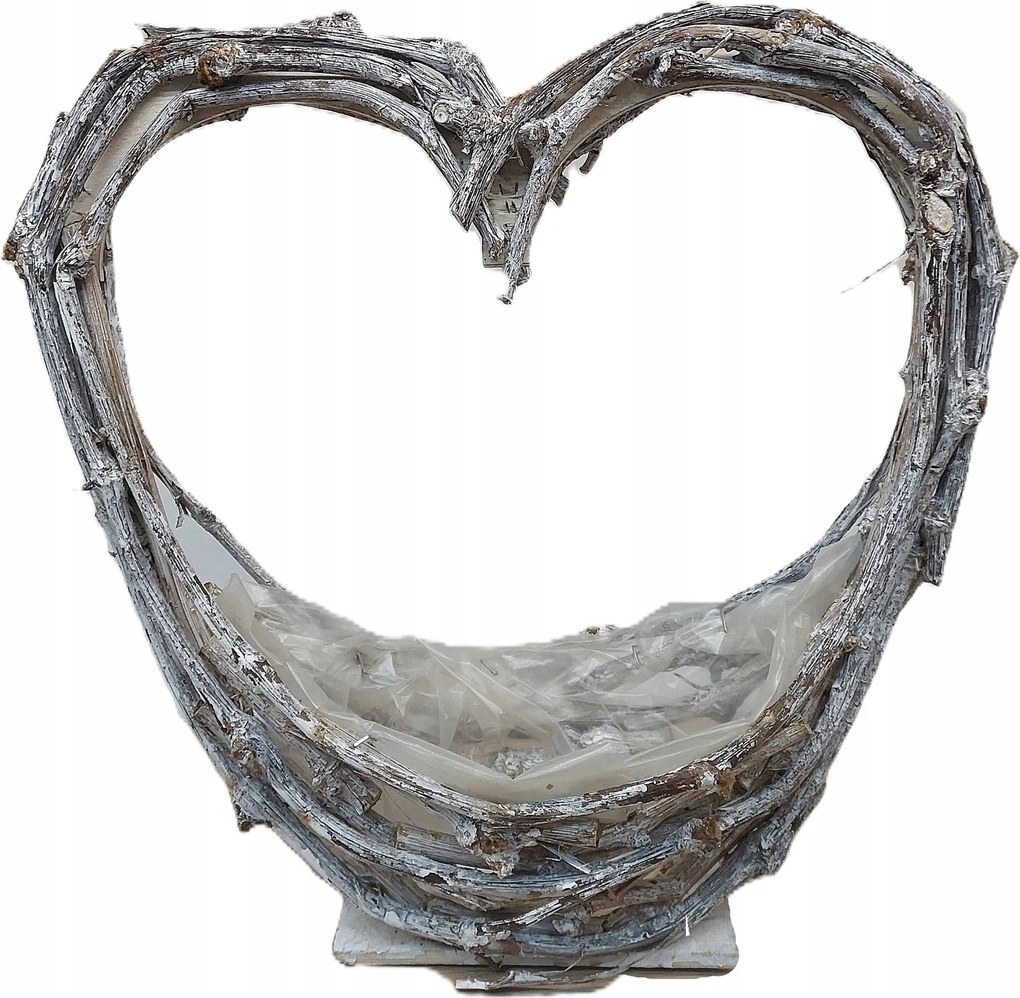 Fonott fa virágtartó, ajándéktárgy Szív Szürke 34x34 cm