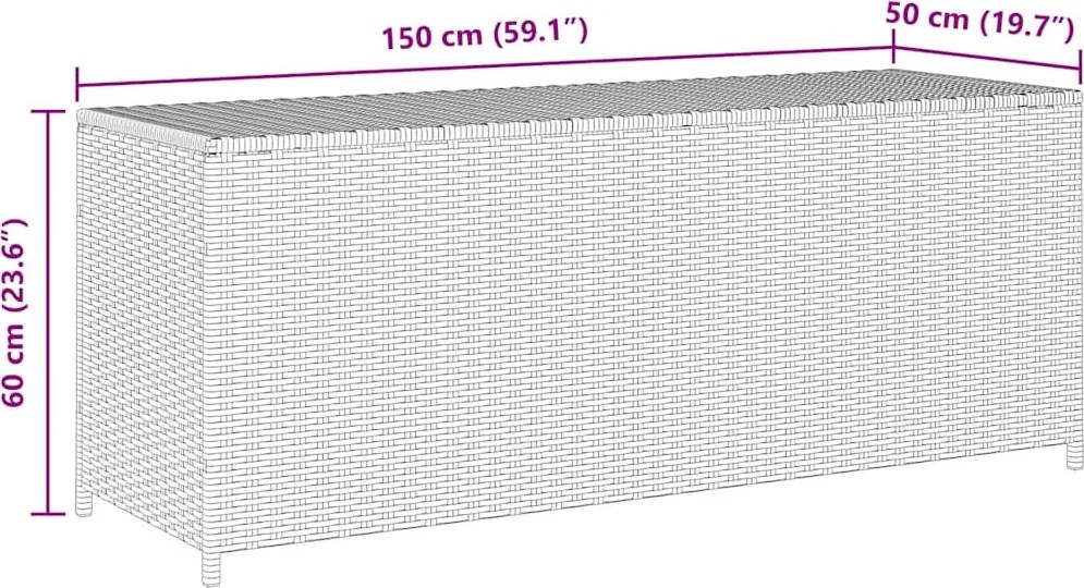 Fekete Polyrattan Kerti Tárolóláda 150 X 50 X 60 Cm