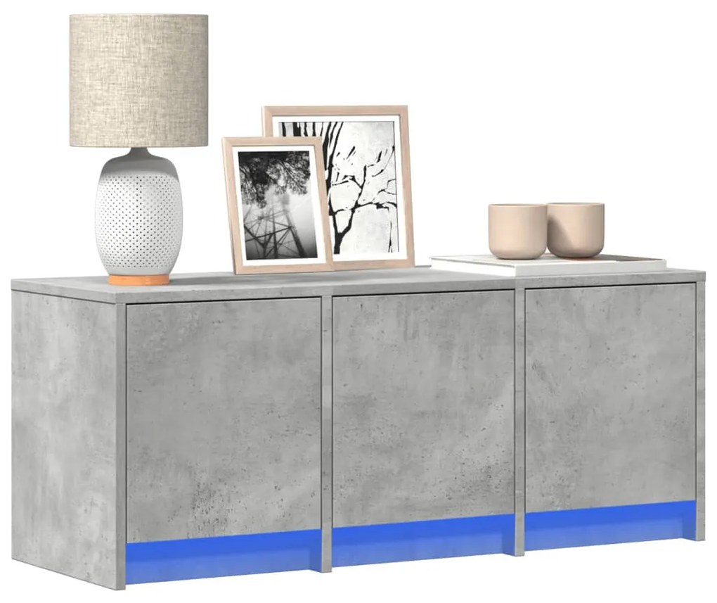 betonszürke szerelt fa TV-szekrény LED-ekkel 97 x 34 x 40 cm