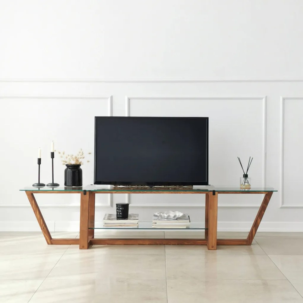 Amalfi üveg TV-állvány, dió, 158 cm