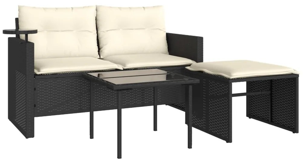 3 részes fekete polyrattan kerti ülőgarnitúra párnával