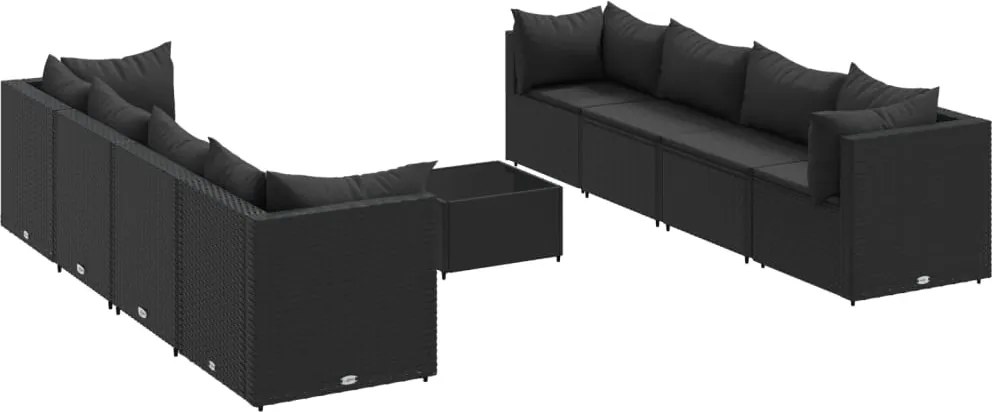 vidaXL 9 részes fekete polyrattan kerti ülőgarnitúra párnákkal