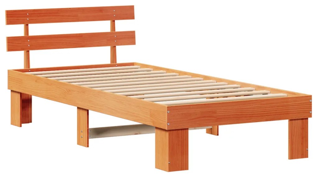 Ágykeret Fejtámlával Gyantázott barna 90x200 cm Tömör Fa Fenyő