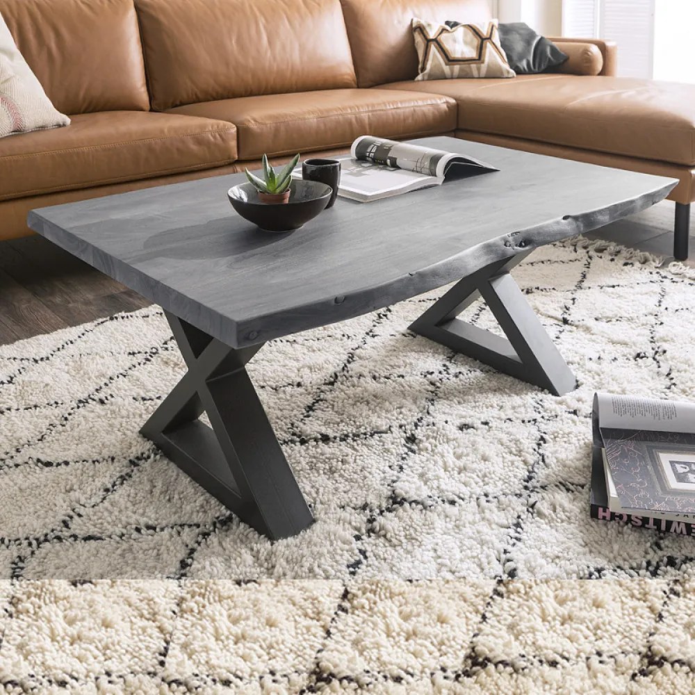 CARTAGENA dohányzó asztal akácfa 110x70cm - X alakú antracit szürke lábbal - Szürke
