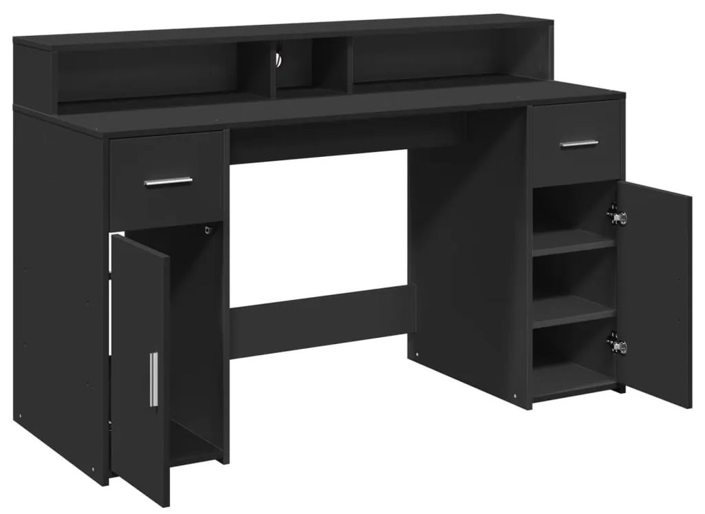 fekete szerelt fa íróasztal LED-világítással 140 x 55 x 91 cm