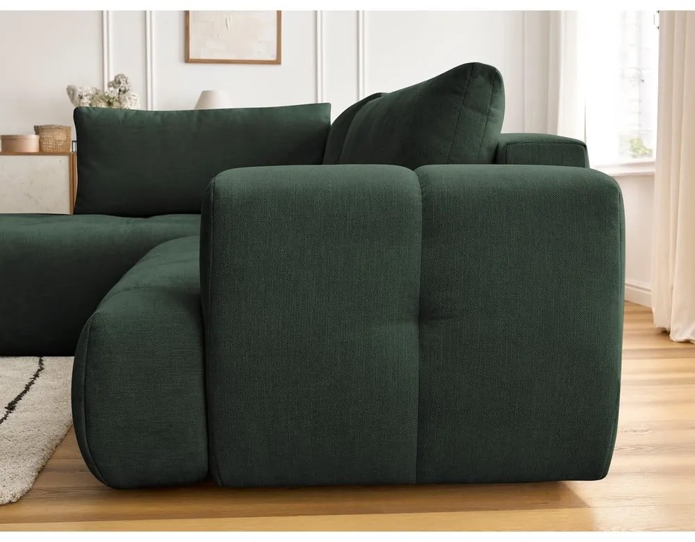 Zöld kinyitható-tárolóhelyes sarokkanapé (bal oldali-L alakú) Fuji – Bobochic Paris