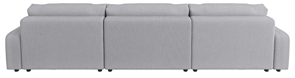 Világosszürke kordbársony kinyitható tárolóhelyes sarokkanapé Sara – Ropez