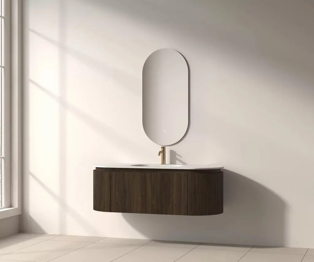 AREZZO design SELINA 120 cm-es ovális alsószekrény solid surface mosdóval, dió