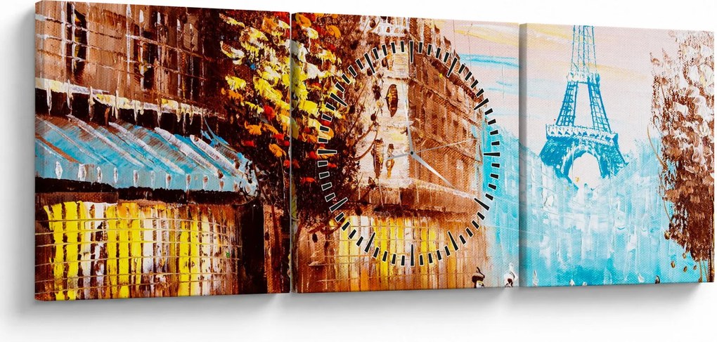 Kép - Esős idő és az Eiffel-torony (órával) (90x30 cm)