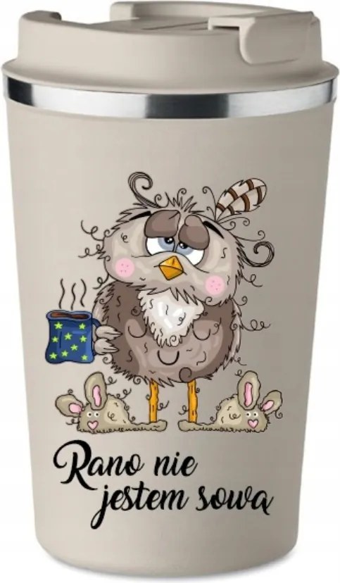 Prémium Termo Bögre bézs Nőnapi ajándék Reggel Kávé Bagoly KT_441_b