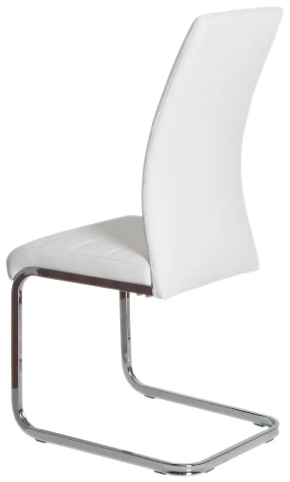Scaun modern cu bază de sanie în culoare albă. Cu tapițerie din piele artificială, picioare cromate lucioase DCL-408