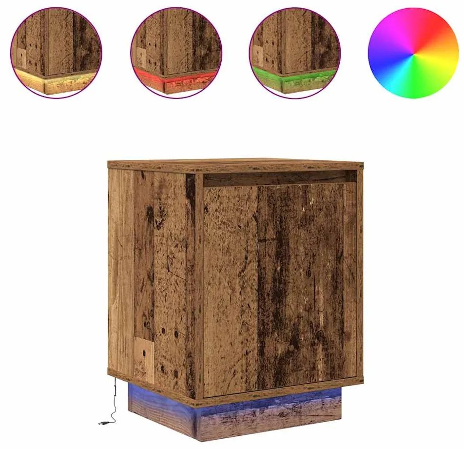 2 db antik fa éjjeliszekrények LED világítással 38x34x50 cm