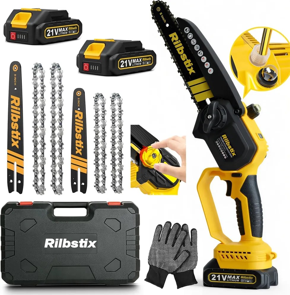Akkumulátoros láncfűrész szénkefe nélküli motorral Rilbstix Készlet 2 az 1-ben6+8"
