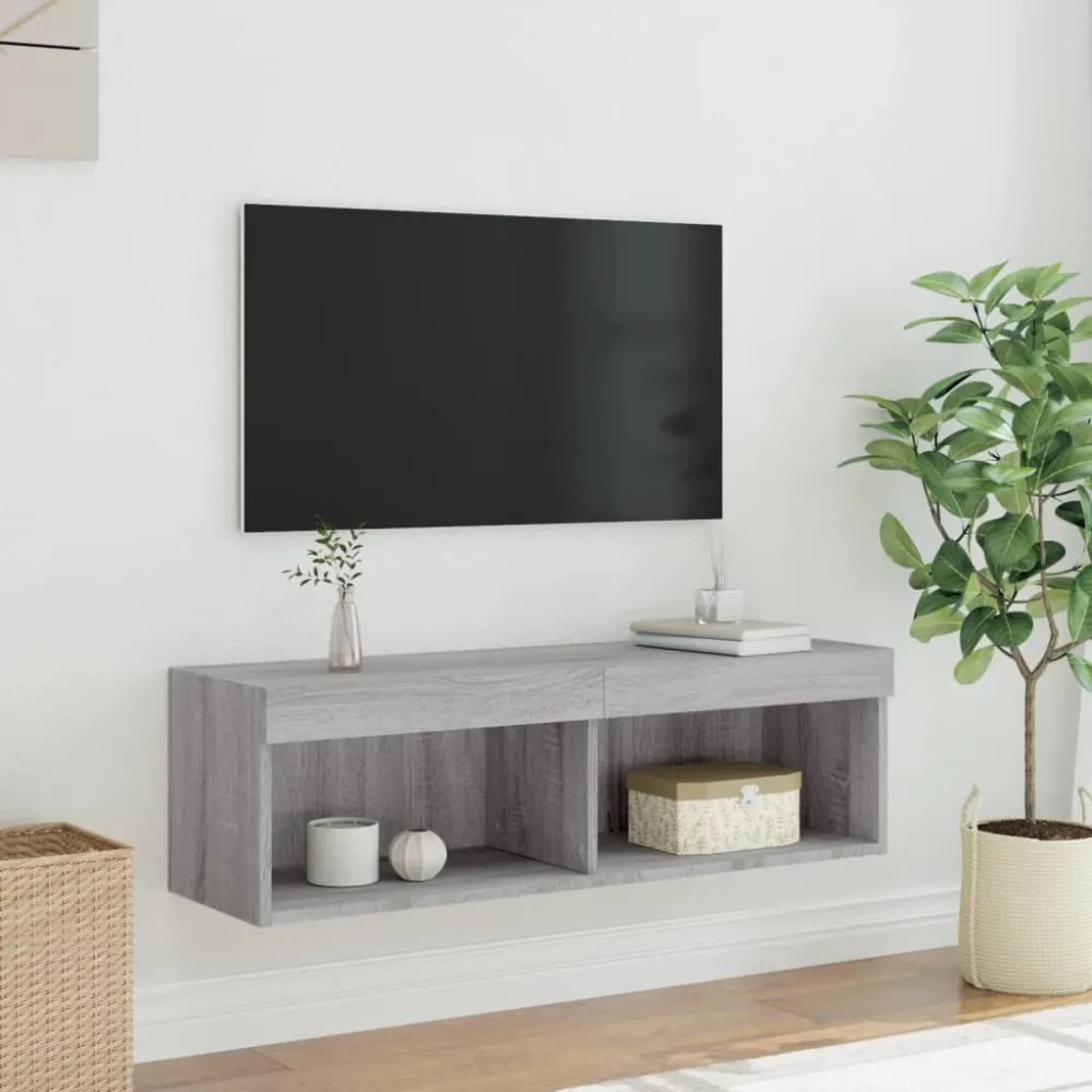 szürke sonoma színű TV-szekrény LED-világítással 100x30x30 cm
