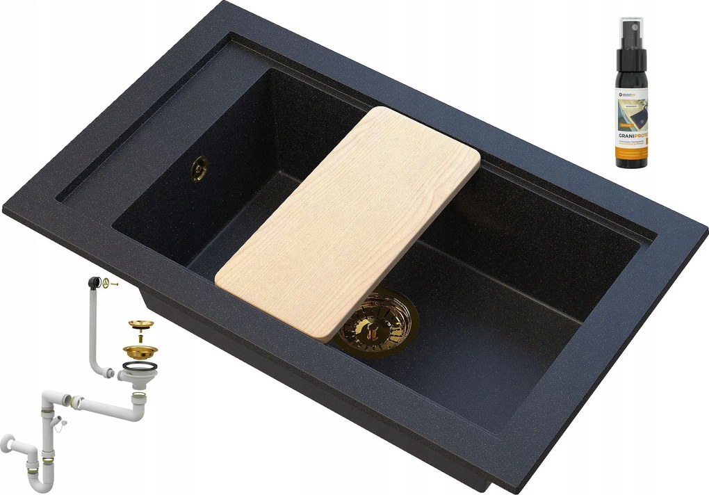 Fekete Gránit mosogató Arany Szemcsékkel