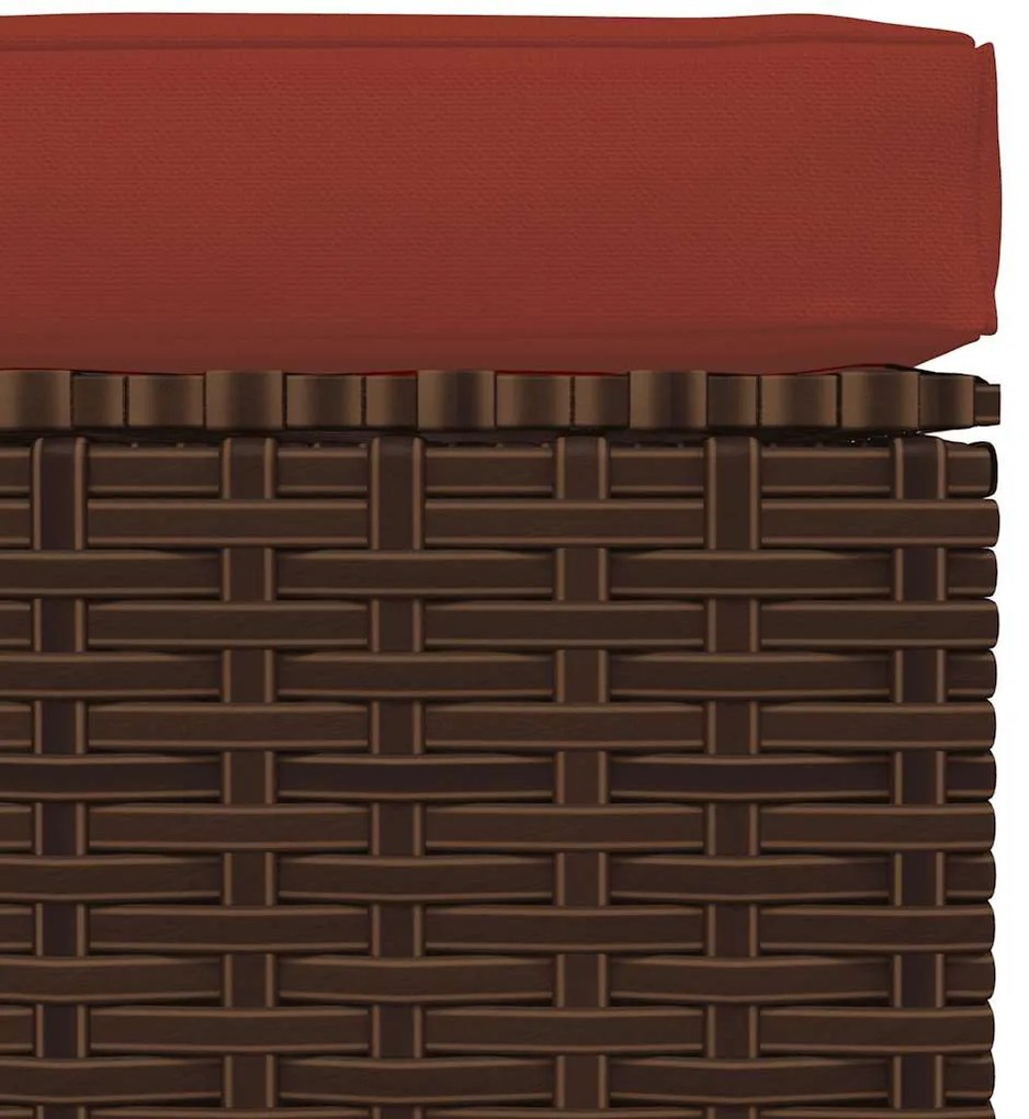 Barna polyrattan kerti lábtartó párnával 70 x 70 x 30 cm