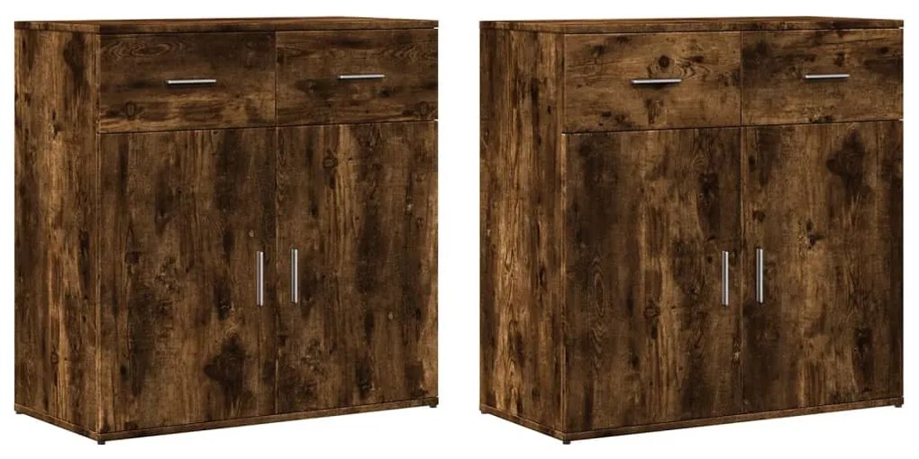 2 db füstös tölgy színű szerelt fa tálalószekrény 79x38x80 cm