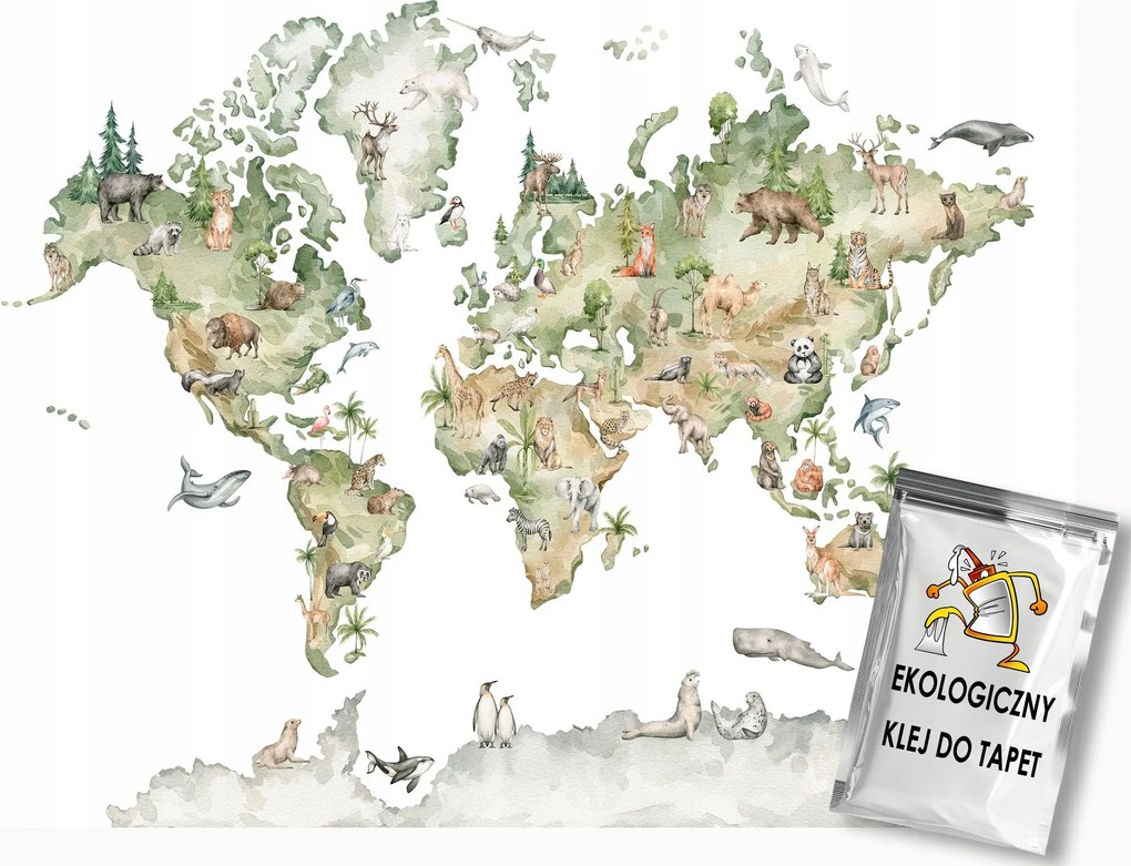 Fotótapéta Flizelina Gyerekek Térkép Világ Állatok Földrajz 150x105 ragasztó