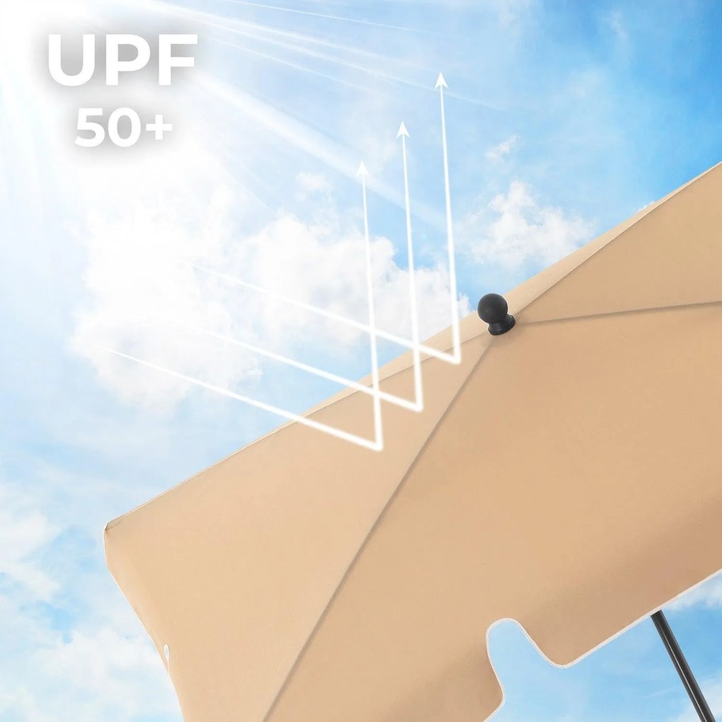 Téglalap alakú napernyő 2 × 1,25 m, UPF 50+ védelem, dönthető, talp nélkül, taupe