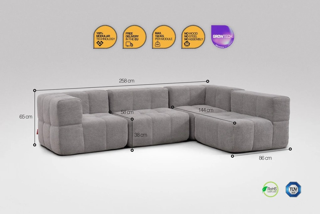 4 Teiliges Modulares Sofa – Grau