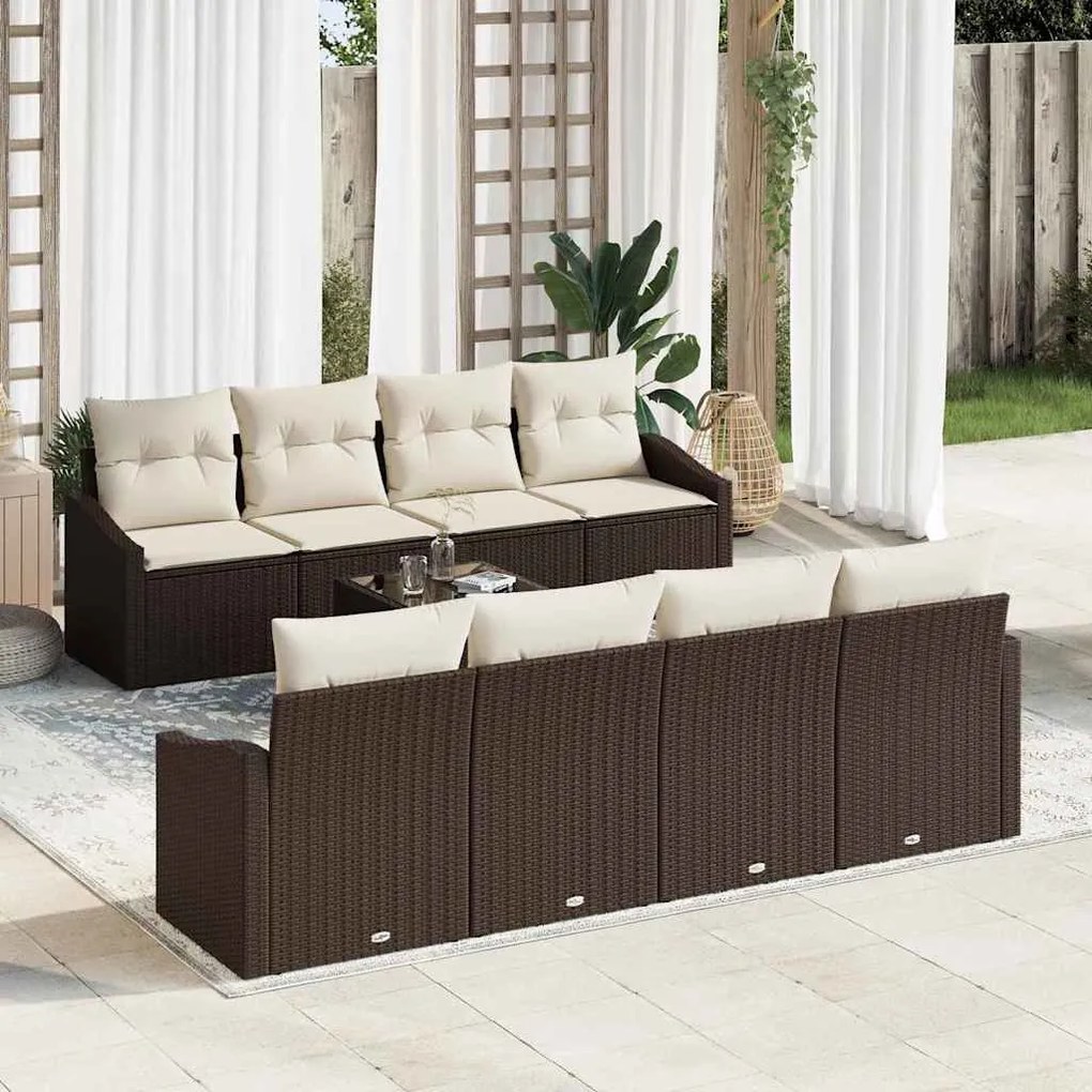 Kerti Kanapé Szett párnával 9 pcs Barna és Krém 55 x 55 x 37 cm