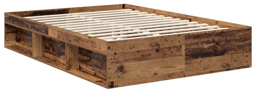 vidaXL Ágykeret matracmal fiókkal Öreg fa 135 x 190 cm Tömör fenyőfa