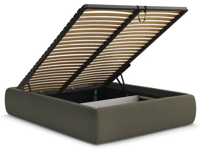 Sötétzöld kárpitozott ágyneműtartós-ágytámla nélkül franciaágy ágyráccsal 180x200 cm Inera – Bobochic Paris