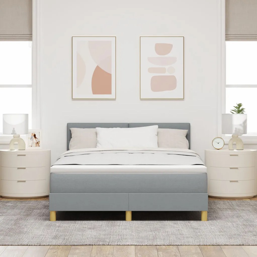 Boxspring ágy Matraccal Világosszürke 140x190 cm Szövet