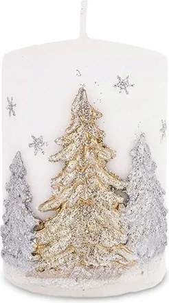 Fehér Gyertya Karácsonyfa Csillag Csillámos Henger 10x7cm Karácsonyi Ajándék