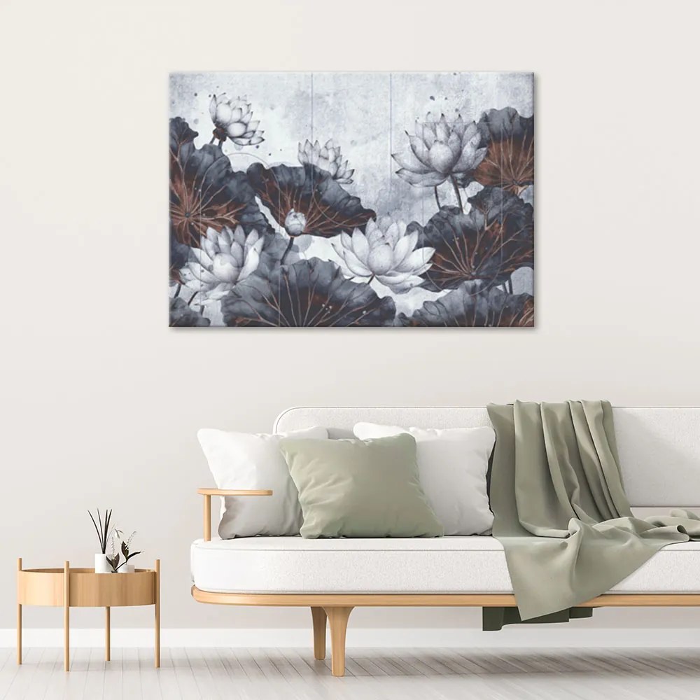 Gario Vászonkép Absztrakt lótusz virágok és beton Méret: 100 x 70 cm